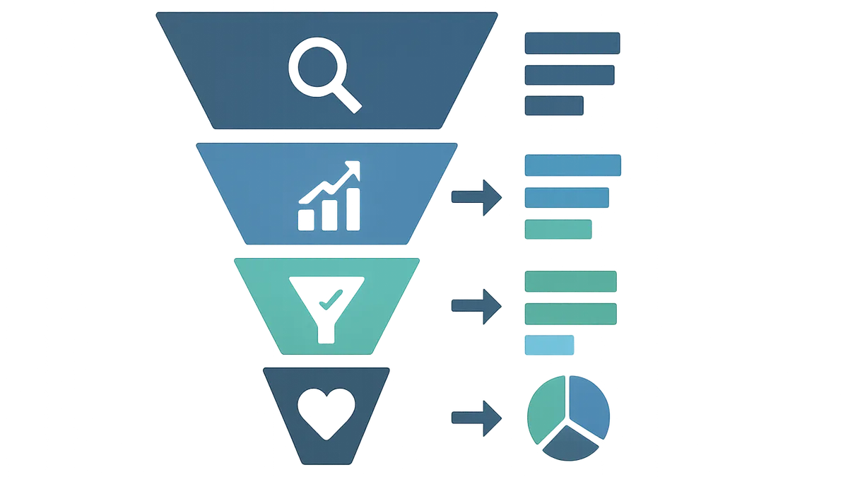 Google Ads SaaS customer journey-tratt med budfördelning för 4 stadier