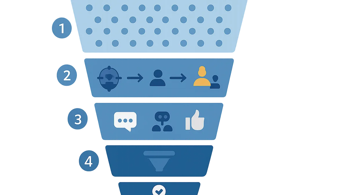 B2B Meta Ads-tratt: femstegprocess från cold audience till konverterade leads